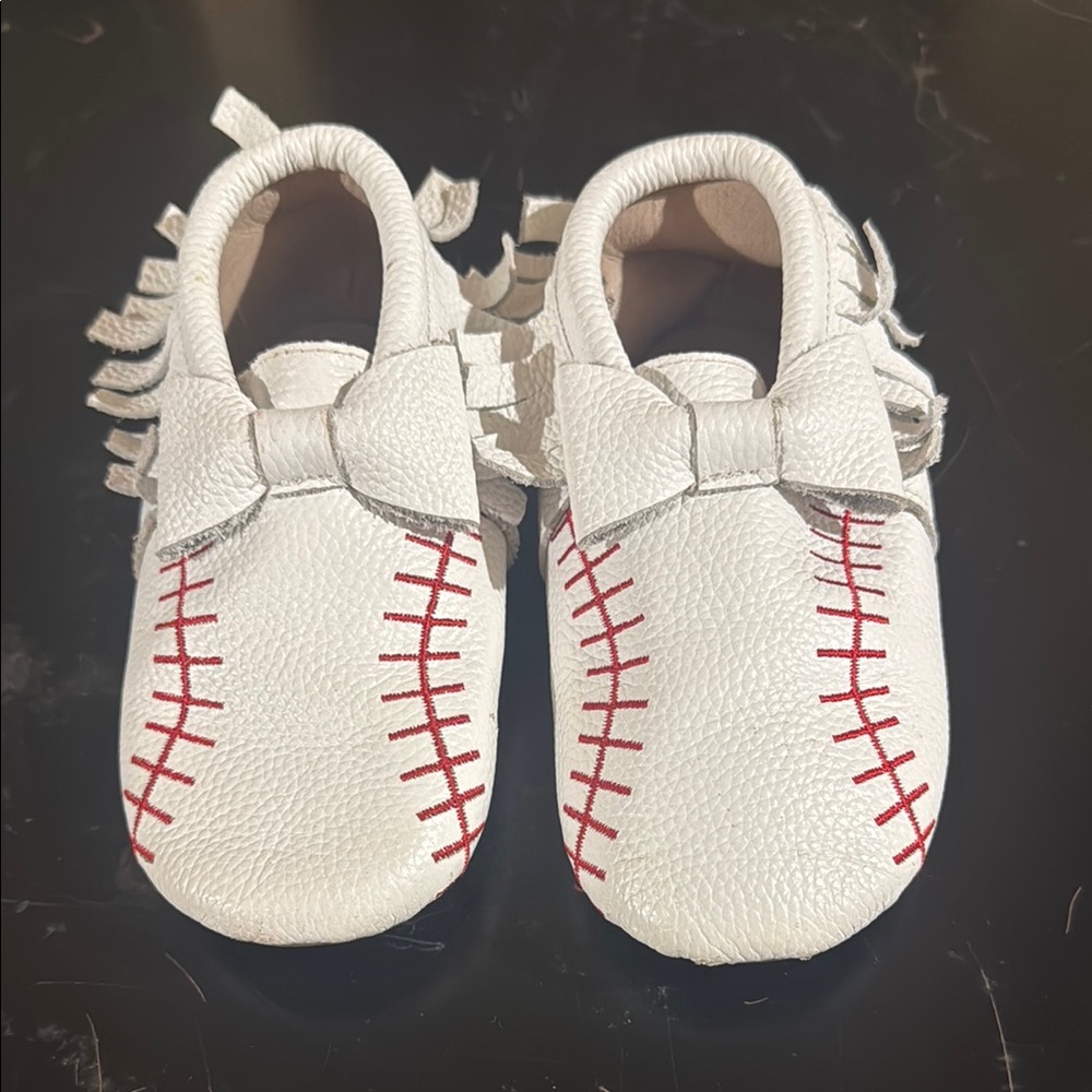 White Leather Kids Shoes with Red Stitching
